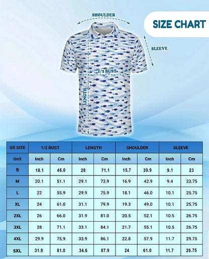 Blue and White Fish Pattern Polo Shirt for Men – Coastal Nautical Style | Netecom