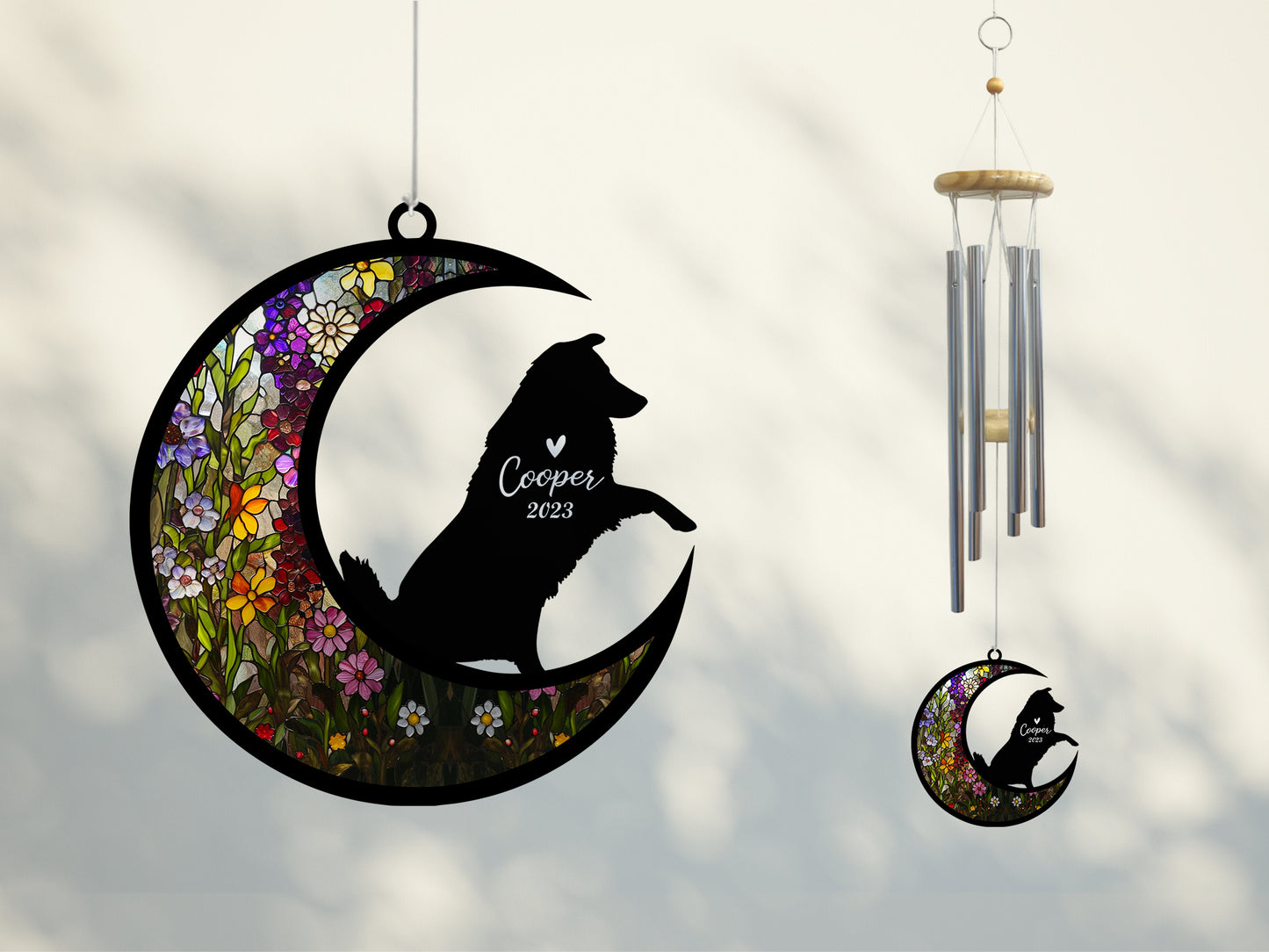 Netecom Australian Shepherd Dog Wind Chimes Memorial, Pet Memorial Windchime for Dogs Suncatcher, Loss of Pet Remembrance Gift, Sympathy Wind Chimes Outside Garden Decor, Dog Passing Away Gifts
