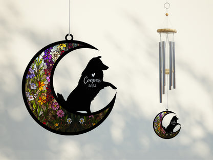 Netecom Australian Shepherd Dog Wind Chimes Memorial, Pet Memorial Windchime for Dogs Suncatcher, Loss of Pet Remembrance Gift, Sympathy Wind Chimes Outside Garden Decor, Dog Passing Away Gifts