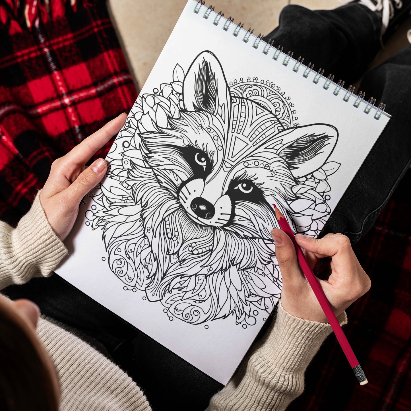 Mandala Raccoons Spiral Bound Coloring Book, 30 Raccons Mandalas Coloring Book for Unwind and Stress Relief, Excellent Gift for Animal World Lovers, Coloring Book for Adults