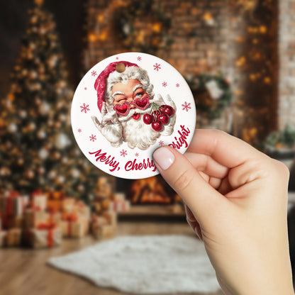 Netecom Funny Santa Claus with Heart Glasses and Fruit Christmas Ornament, Merry Cherry & Bright Ceramic Ornament for Xmas Tree Hanging Decorations Gift, Home Decor, Holiday Party Present