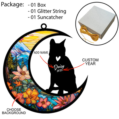 Netecom Personalized Russian Blue Cat Memorial Suncatcher - Custom with Name & Date - Pet Loss Light Catcher - Christmas Cat Ornament for Window Hangings