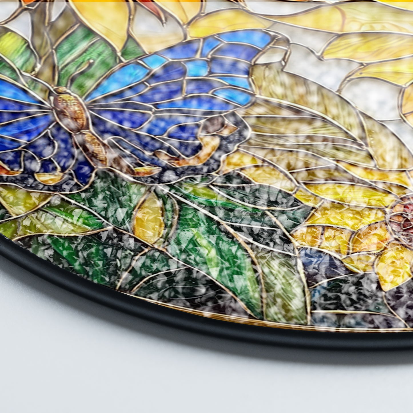 Netecom Sunflower and Butterfly Stained Glass Ornament – Personalized Floral Sun Catcher, Nature-Inspired Window Hanging