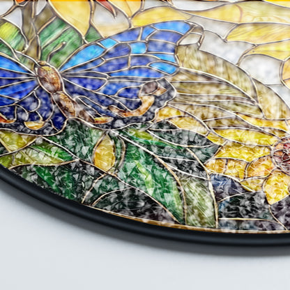 Netecom Sunflower and Butterfly Stained Glass Ornament – Personalized Floral Sun Catcher, Nature-Inspired Window Hanging