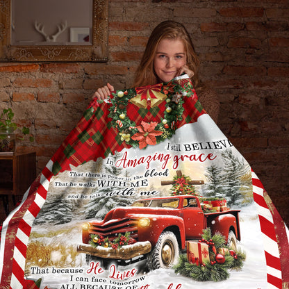 Netecom Christmas Cross and Red Truck Blanket, Holiday Religious Throw Blanket for Couch, Bed or Sofa, Ultra Soft Warm Gift for Christmas and Cozy Winter