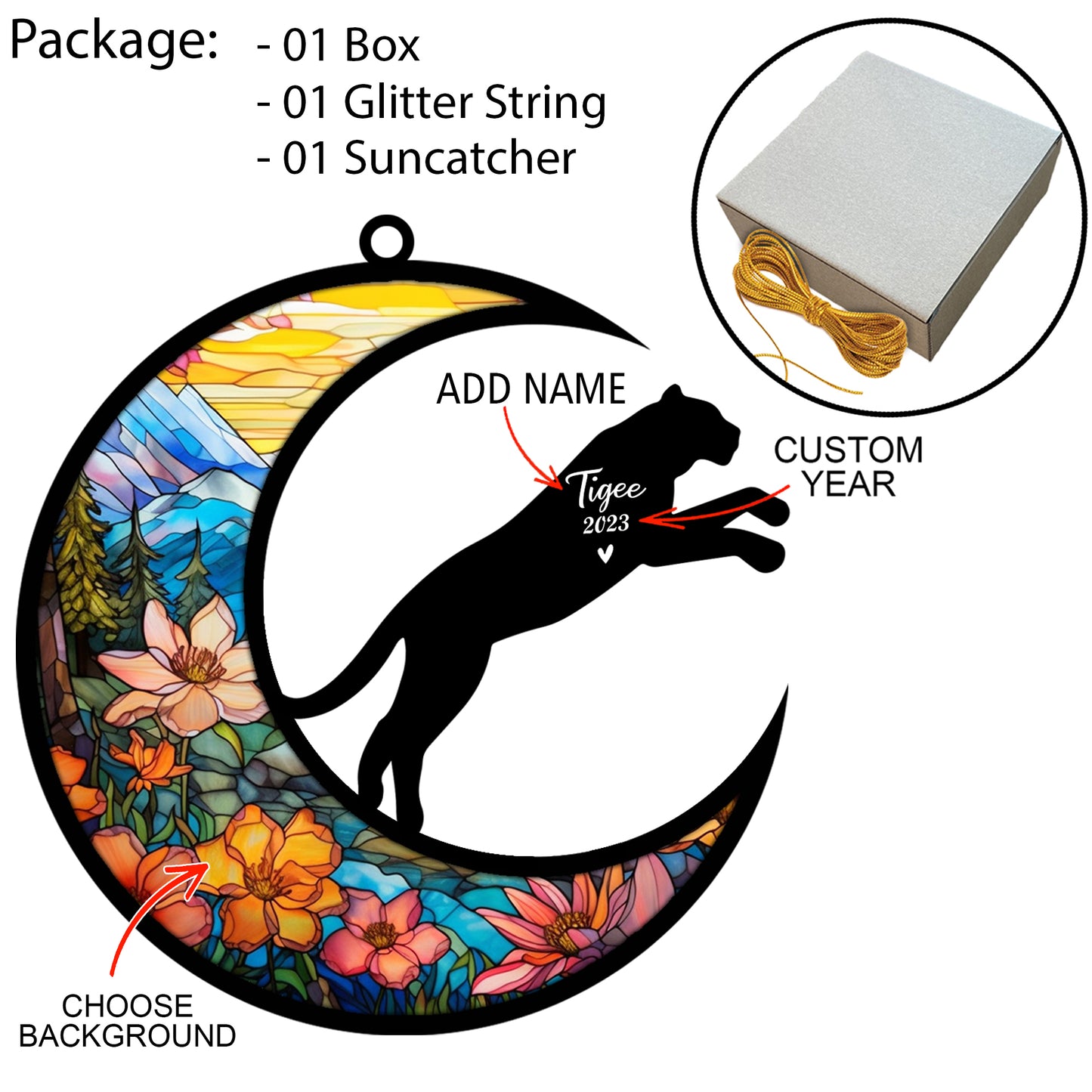 Netecom Personalized Tiger Memorial Suncatcher - Tiger Christmas Ornament with Name & Date - Pet Loss Stained Glass Light Catcher - Bereavement & Sympathy Gift for Loss of Pet