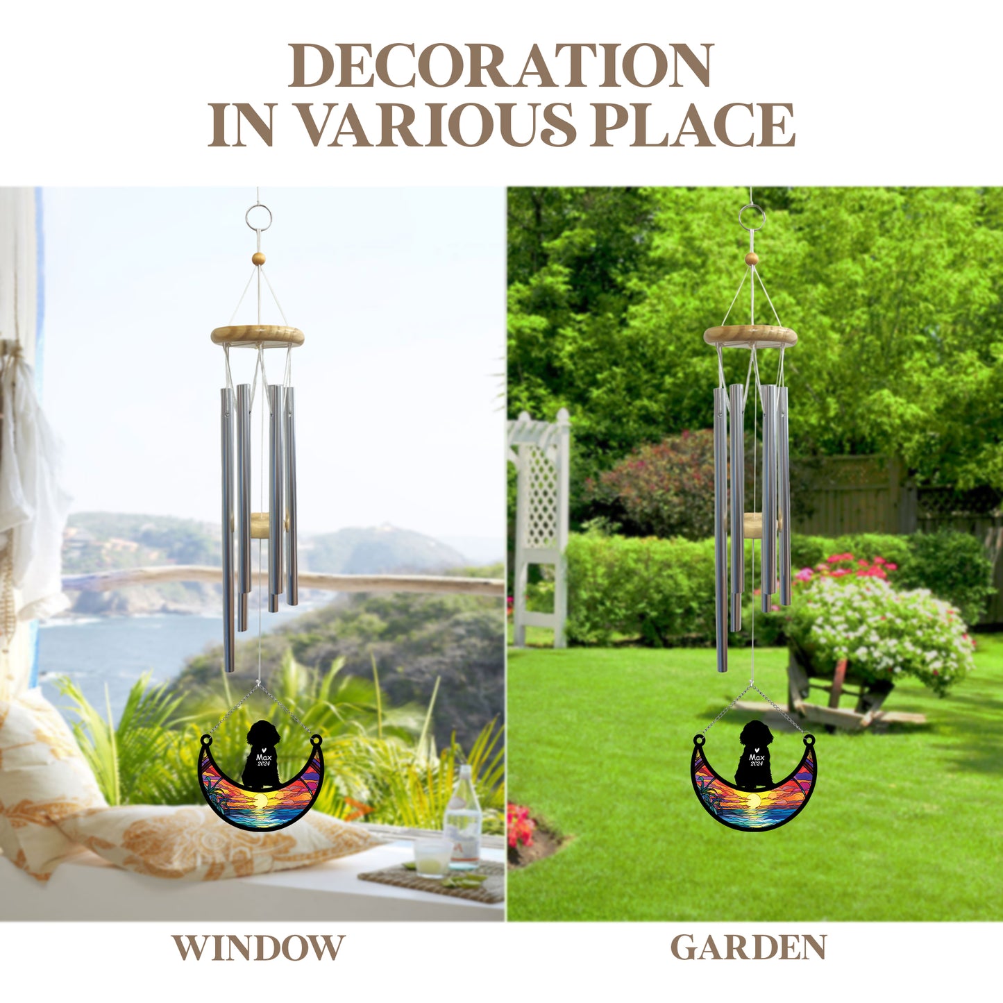 Netecom Personalized Cocker Spaniel Dog Memorial Wind Chimes with Suncatcher, Pet Loss Sympathy Gift, Remembrance Keepsake for Dog Lovers, Outdoor Garden Decor