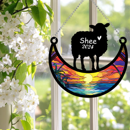 Netecom Personalized Sheep Memorial Suncatcher, Custom Sheep Ornament with Name Date, Pet Loss Remembrance Gifts, Sympathy Gift for Loss of Pet, Bereavement Gifts for Loss of Pet, Grief Gift
