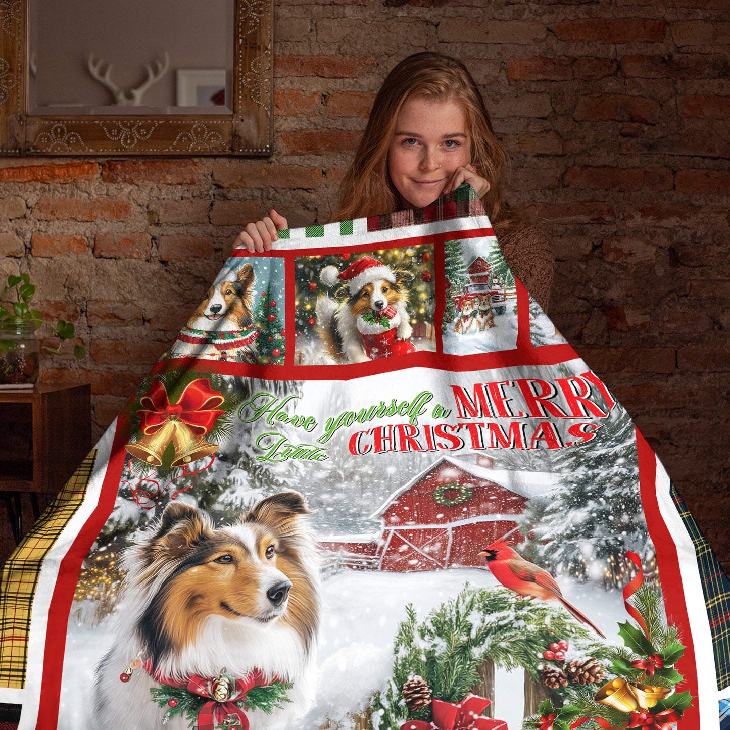 Netecom Shetland Sheepdog Christmas Blanket, Winter Holiday Dog Lover Throw Blanket for Couch, Bed or Sofa, Ultra Soft Warm Gift for Christmas and Cozy Winter