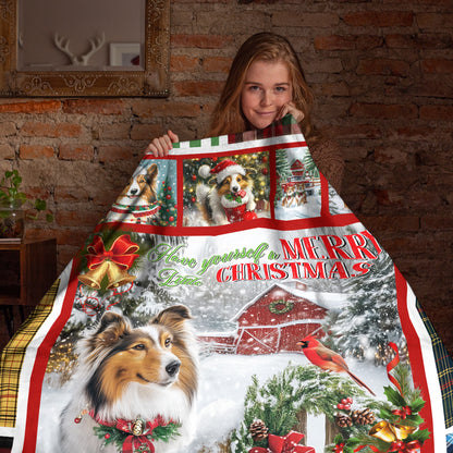 Netecom Shetland Sheepdog Christmas Blanket, Winter Holiday Dog Lover Throw Blanket for Couch, Bed or Sofa, Ultra Soft Warm Gift for Christmas and Cozy Winter