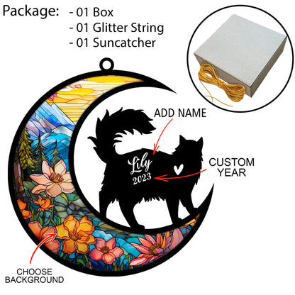 Netecom Personalized Maine Coon Cat Memorial Suncatcher - Custom with Name & Date - Pet Loss Light Catcher - Christmas Cat Ornament for Window Hangings
