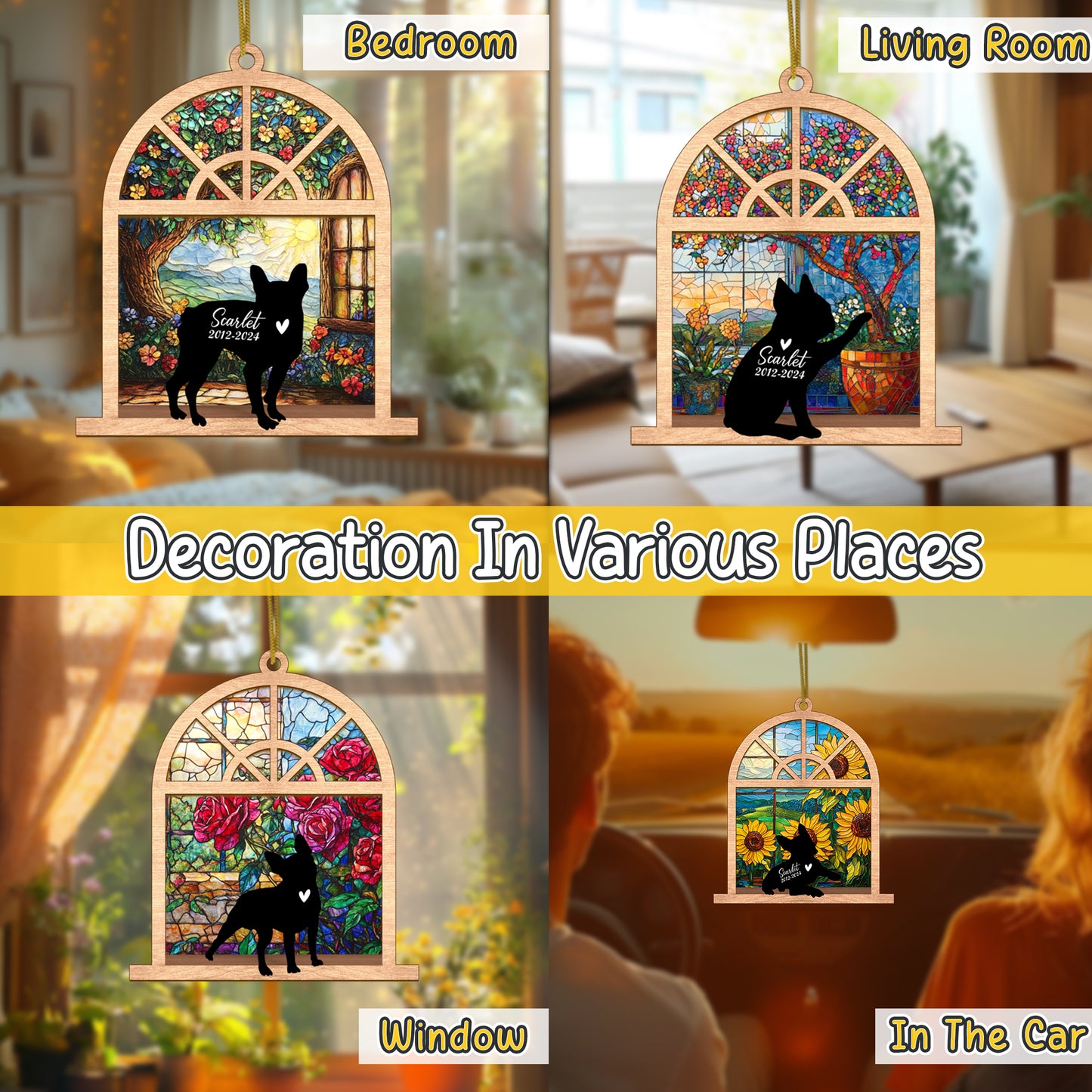 Netecom Personalized Boston Terrier Memorial Suncatcher, Custom Boston Terrier Ornament with Name & Date, Dog Loss Sympathy Gift, Pet Loss Keepsake