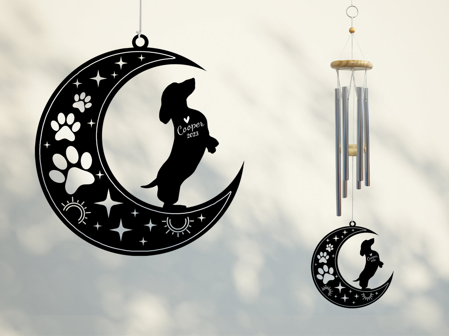 Netecom Dachshund Dog Wind Chimes Memorial, Personalized Wiener Dog Memorial Windchime for Dog Suncatcher, Pet Condolences Gift, Pet Remembrance Gift, Sympathy Dog Loss Wind Chimes Outdoor Garden