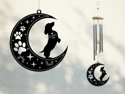 Netecom Dachshund Dog Wind Chimes Memorial, Personalized Wiener Dog Memorial Windchime for Dog Suncatcher, Pet Condolences Gift, Pet Remembrance Gift, Sympathy Dog Loss Wind Chimes Outdoor Garden