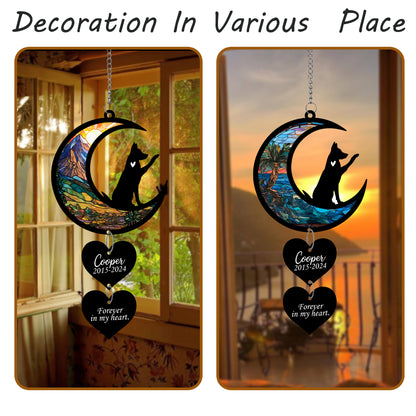 Netecom Personalized German Shepherd Moon Heart Memorial Suncatcher – Dog Loss Sympathy Gift, Forever in My Heart Keepsake