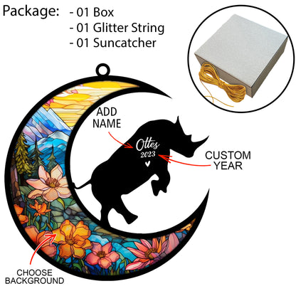 Netecom Personalized Rhino Memorial Suncatcher - Rhino Christmas Ornament with Name & Date - Pet Loss Stained Glass Light Catcher - Bereavement & Sympathy Gift for Loss of Pet