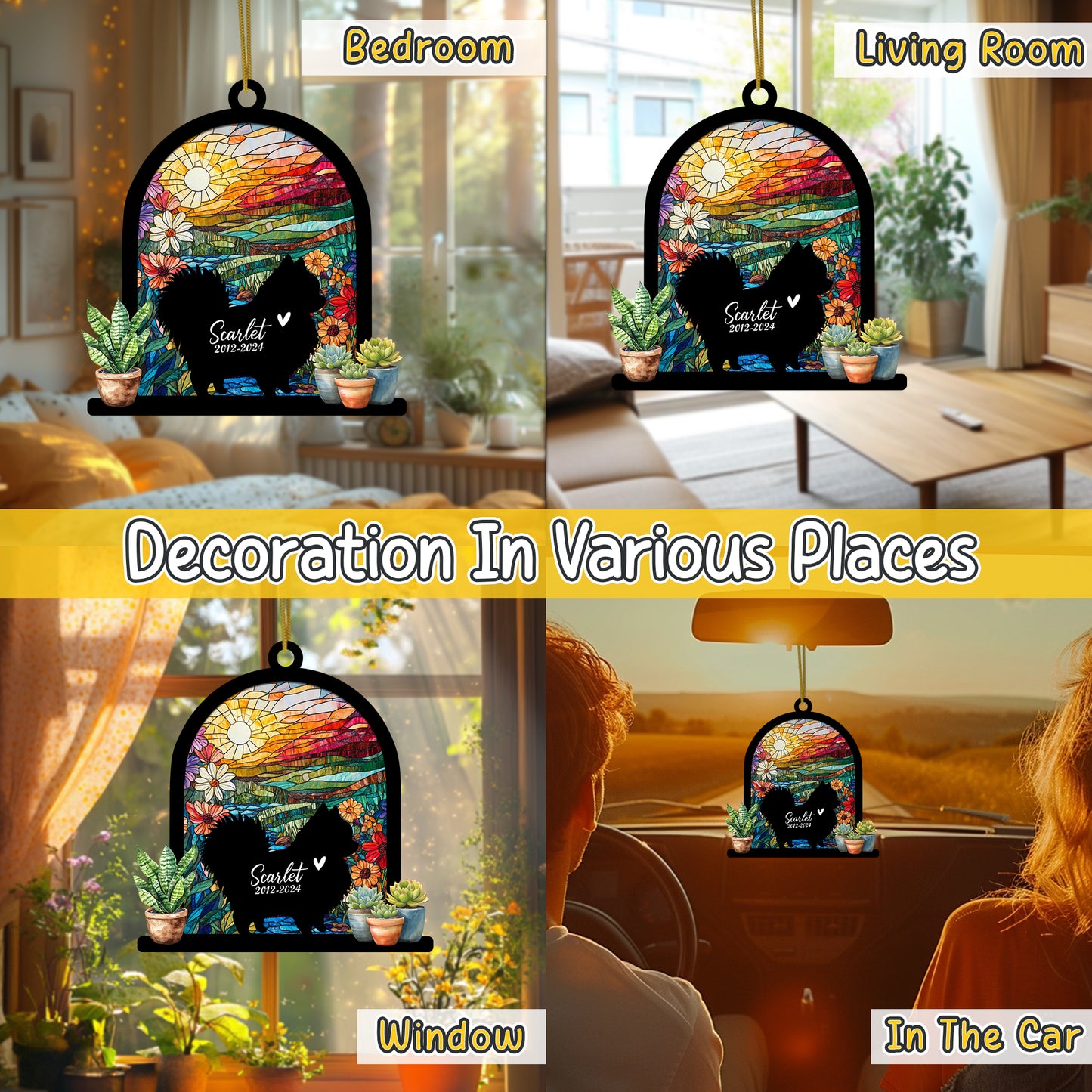 Netecom Personalized Pomeranian Memorial Suncatcher, Custom Pomeranian Ornament with Name Date, Dog Loss Sympathy Gift, Pet Loss Remembrance Gift, Bereavement Gifts for Loss of Pet, Passing Away Gift