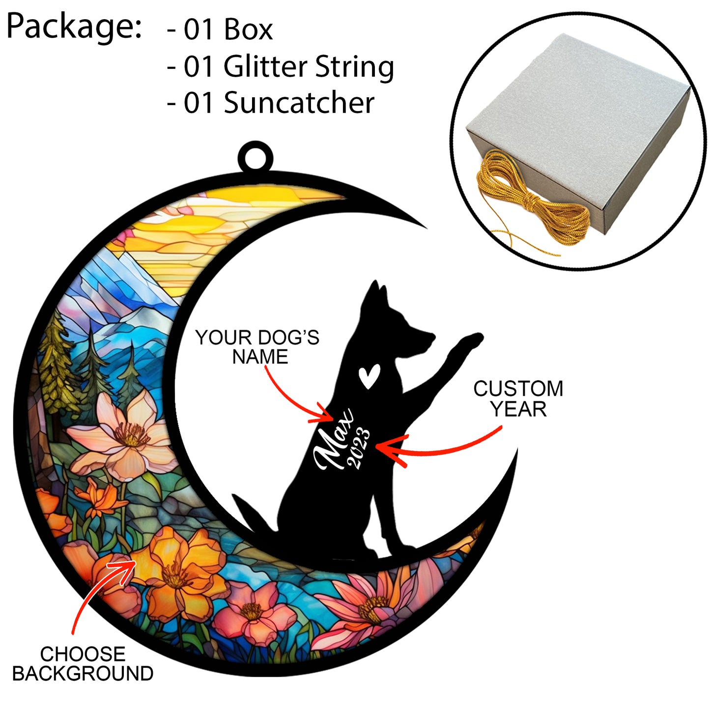 Netecom German Shepherd Dog Memorial Suncatcher, German Shepherd Christmas Ornament with Name Date, Pet Loss Sympathy Gift, Dog Loss Gift, Dog Memorial Ornament, Grief Gift