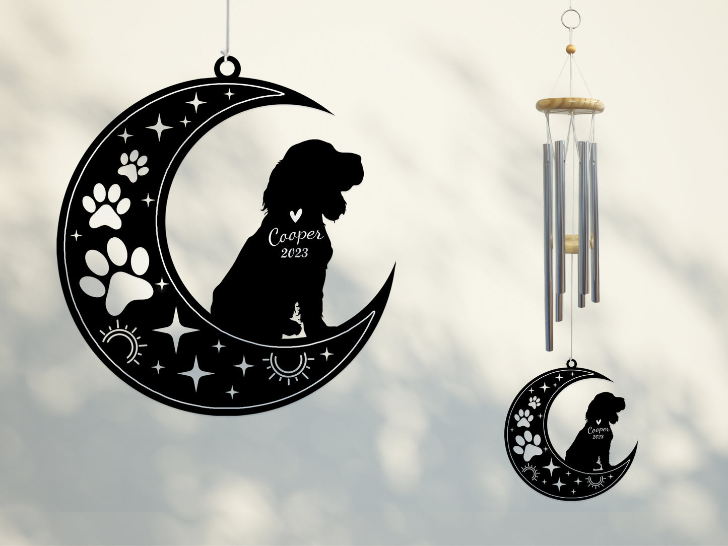 Netecom Cocker Spaniel Dog Wind Chimes Memorial, Personalized Pet Memorial Windchime for Dog Suncatcher, Pet Condolences Gift for Loss of Dog, Remembrance Gift, Sympathy Pet Wind Chimes Outdoor