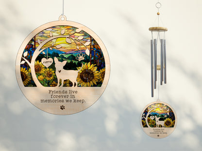 Netecom Chihuahua Dog Wind Chimes Memorial, Personalized Pet Memorial Wind Chimes for Dogs Suncatcher, Dog Loss Memorial Ornament, Sympathy Windchime Outside Garden Decor, Loss of Pet Remembrance Gift