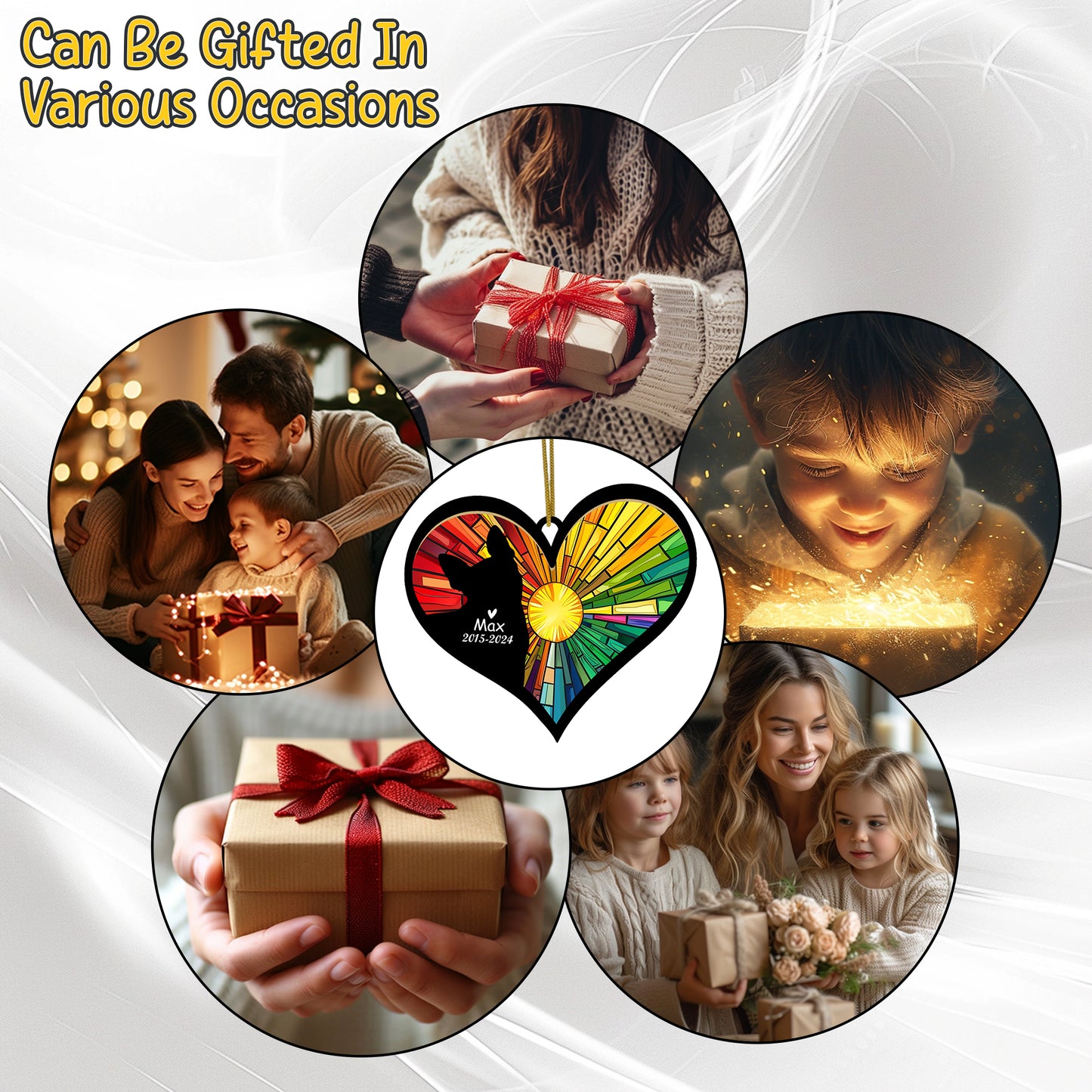 Netecom Personalized Boston Terrier Memorial Suncatcher, Dog Ornament with Name Date, Pet Loss Sympathy Gift, Remembrance Keepsake, Bereavement Gift for Dog Lovers, Heart Suncatcher