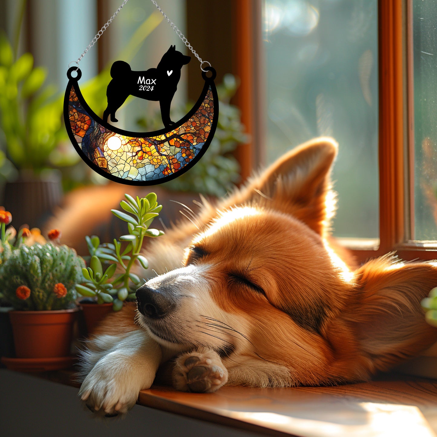 Netecom Personalized Akita Memorial Suncatcher, Custom Akita Ornament with Name Date, Dog Loss Sympathy Gift, Pet Loss Remembrance Gifts, Bereavement Gifts for Loss of Pet, Dog Grief Gift