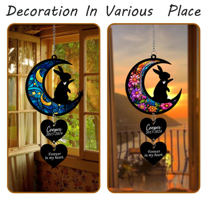 Netecom Personalized Rabbit Moon Heart Memorial Suncatcher – Bunny Loss Sympathy Gift, Pet Remembrance Ornament