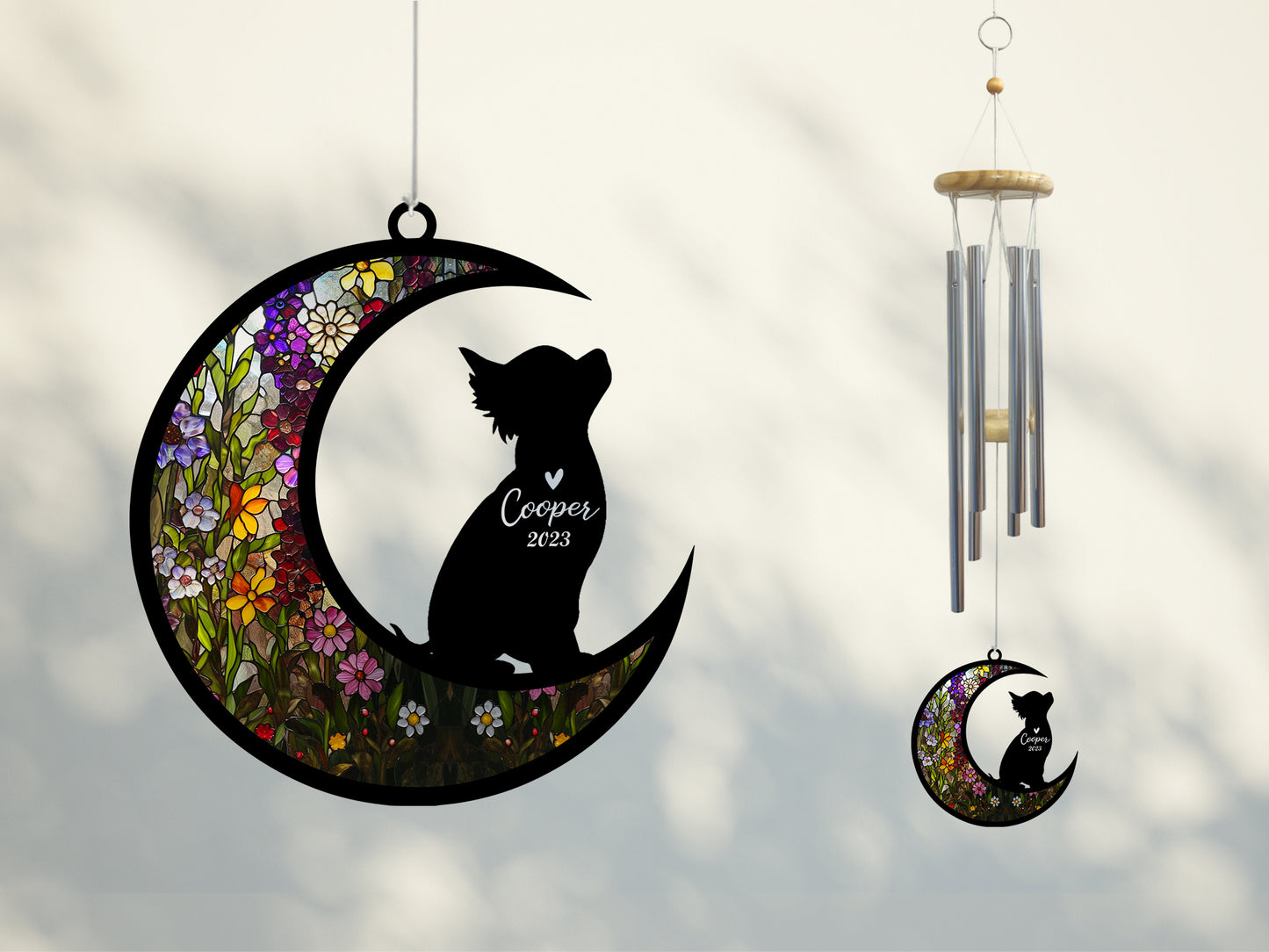 Netecom Chihuahua Dog Wind Chimes Memorial, Personalized Pet Memorial Windchime for Dogs Suncatcher, Loss of Pet Remembrance Gift, Sympathy Wind Chimes Garden Decor, Dog Passing Away Gifts