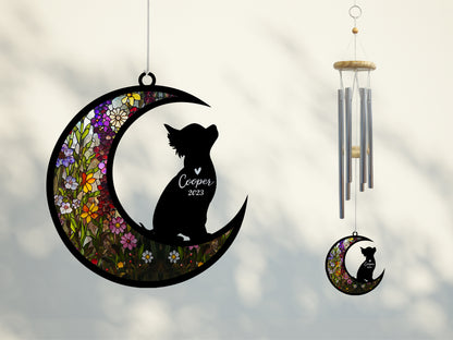 Netecom Chihuahua Dog Wind Chimes Memorial, Personalized Pet Memorial Windchime for Dogs Suncatcher, Loss of Pet Remembrance Gift, Sympathy Wind Chimes Garden Decor, Dog Passing Away Gifts