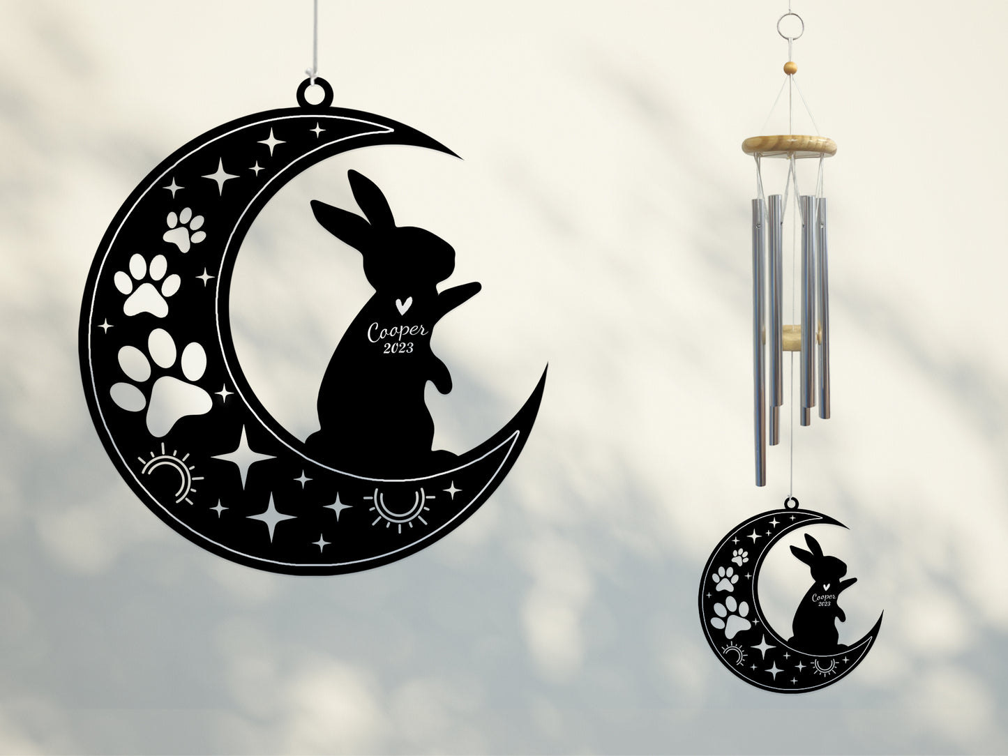 Netecom Rabbit Wind Chimes Memorial, Personalized Pet Memorial Windchime for Rabbit Suncatcher, Pet Condolences Gift for Loss of Bunny, Pet Remembrance Gift, Sympathy Pet Wind Chimes Outdoor Garden