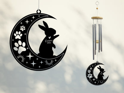 Netecom Rabbit Wind Chimes Memorial, Personalized Pet Memorial Windchime for Rabbit Suncatcher, Pet Condolences Gift for Loss of Bunny, Pet Remembrance Gift, Sympathy Pet Wind Chimes Outdoor Garden