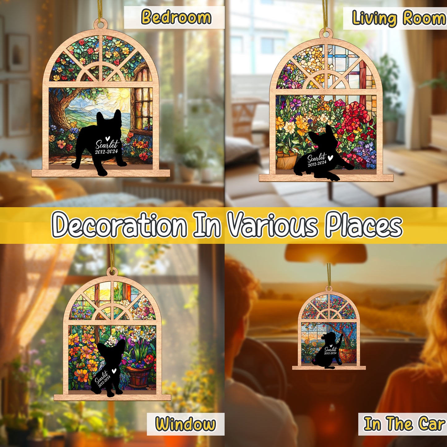Netecom Personalized Bulldog Memorial Suncatcher, Custom Bulldog Ornament with Name & Date, Dog Loss Sympathy Gift, Pet Loss Remembrance Gift