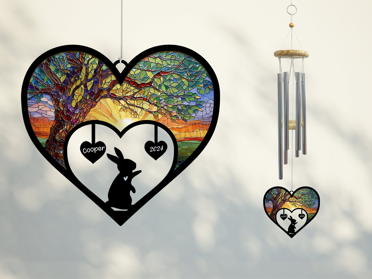 Netecom Personalized Rabbit Memorial Wind Chimes, Bunny Name Suncatcher, Pet Sympathy Gift for Loss of Rabbit Lovers, Outdoor Garden Memorial Decor