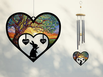 Netecom Personalized Rabbit Memorial Wind Chimes, Bunny Name Suncatcher, Pet Sympathy Gift for Loss of Rabbit Lovers, Outdoor Garden Memorial Decor