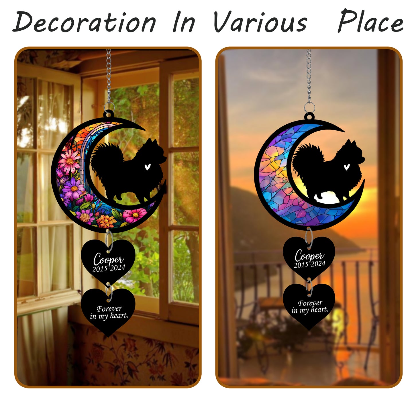 Netecom Personalized Pomeranian Moon Heart Memorial Suncatcher – Dog Loss Sympathy Gift, Pet Remembrance Keepsake