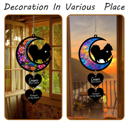 Netecom Personalized Pomeranian Moon Heart Memorial Suncatcher – Dog Loss Sympathy Gift, Pet Remembrance Keepsake