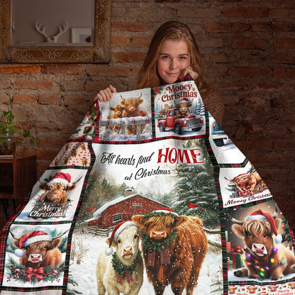 Netecom Christmas Highland Cow Blanket, Festive Winter Farmhouse Throw Blanket for Couch, Bed or Sofa, Ultra Soft Warm Gift for Holiday and Christmas
