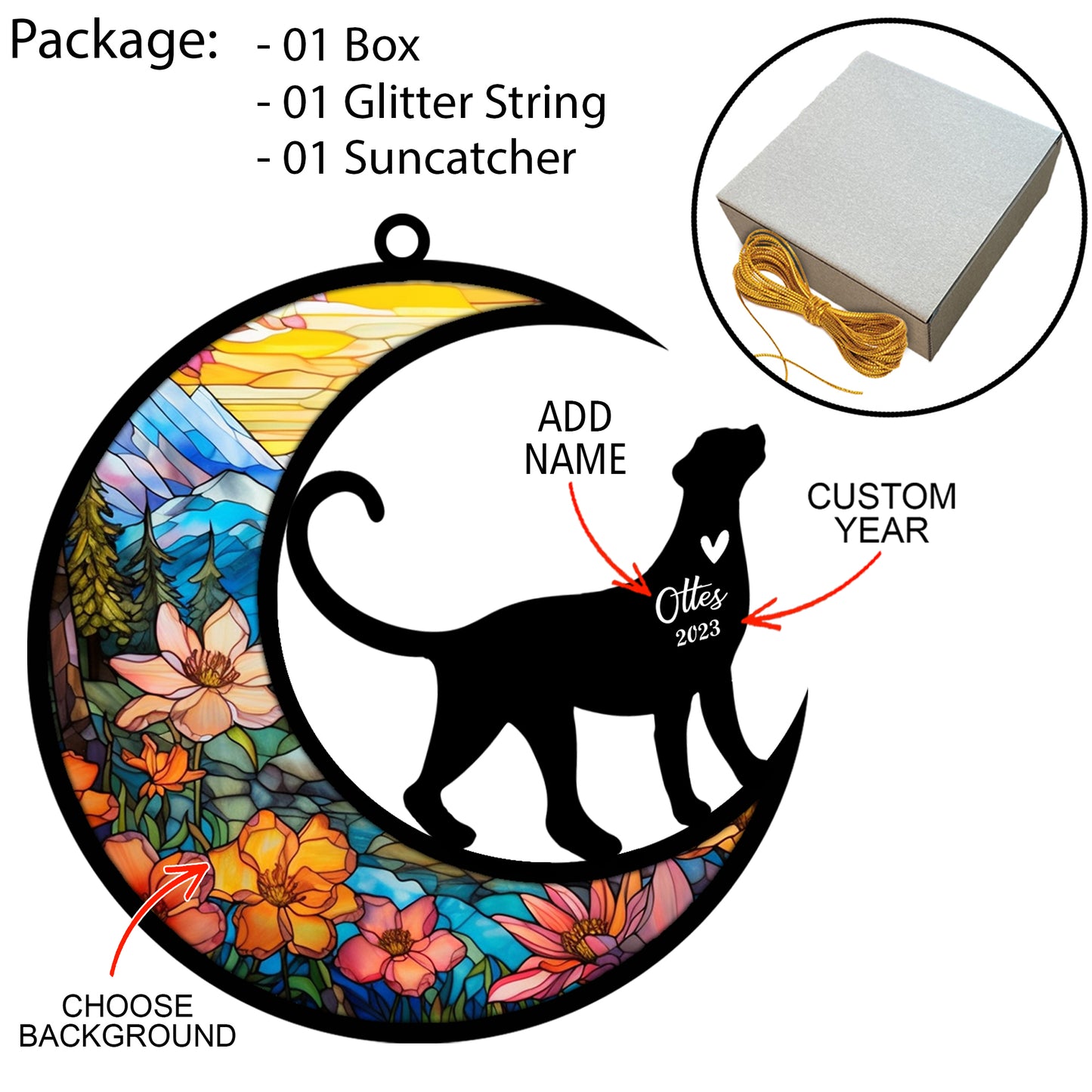 Netecom Personalized Leopard Memorial Suncatcher - Leopard Christmas Ornament with Name - Pet Loss Stained Glass Light Catcher - Bereavement & Sympathy Gift for Loss of Pet