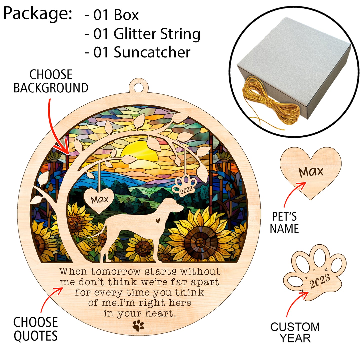 Netecom Rhodesian Ridgeback Dog Memorial Suncatcher, Personalized with Name Date Dog Sun Catchers , Dog Loss Sympathy Gift Ornament, Loss of Pet Bereavement Gift, Dog Lover Gifts
