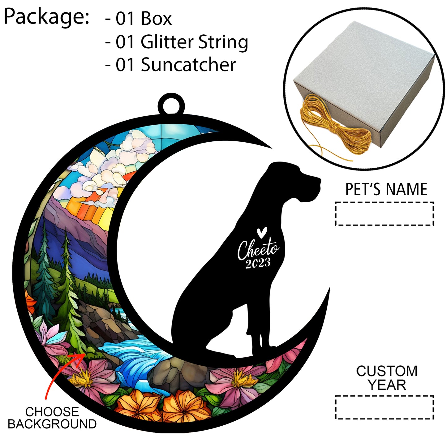 Netecom Personalized Great Dane Dog Memorial Suncatcher, Christmas Ornament with Name Date, Pet Loss Stained Glass Sun Catcher, Dog Memorial Ornament, Bereavement Sympathy Gift for Dog Lovers
