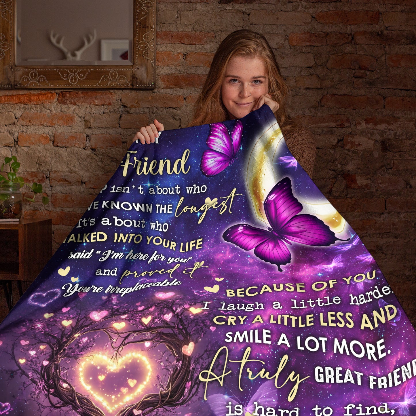 Netecom Personalized To My Best Friend Blanket, Custom Butterfly and Moon Throw Blanket for Couch, Bed or Sofa, Ultra Soft Warm Gift for Best Friend’s Birthday and Christmas