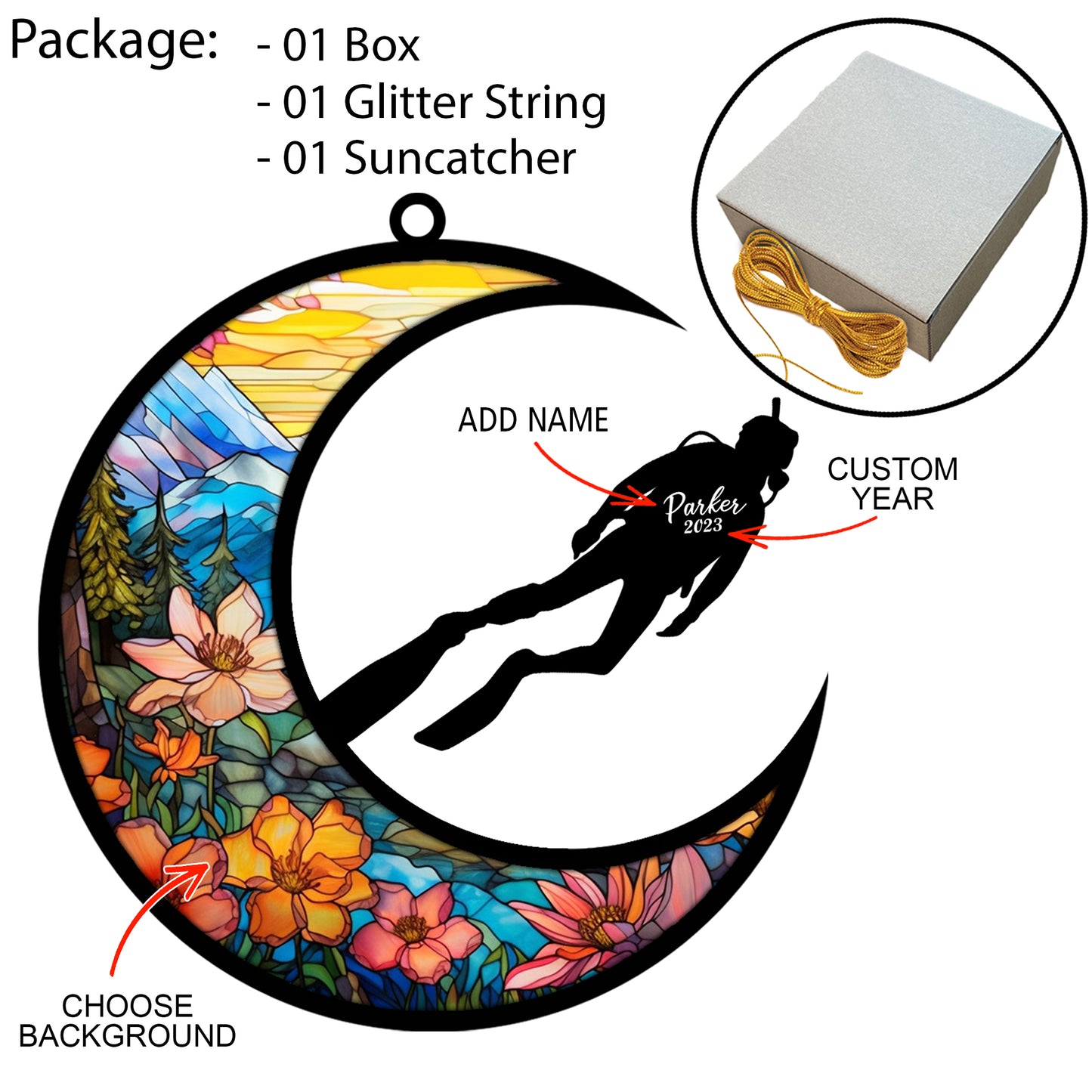 Netecom Personalized Scuba Diver Ornament for Christmas Tree, Window & Car - Scuba Diving Christmas Pendant Hanging Decoration - Funny 2025 Divers Gifts for Men & Women - Beach Vacation Travel Keepsake