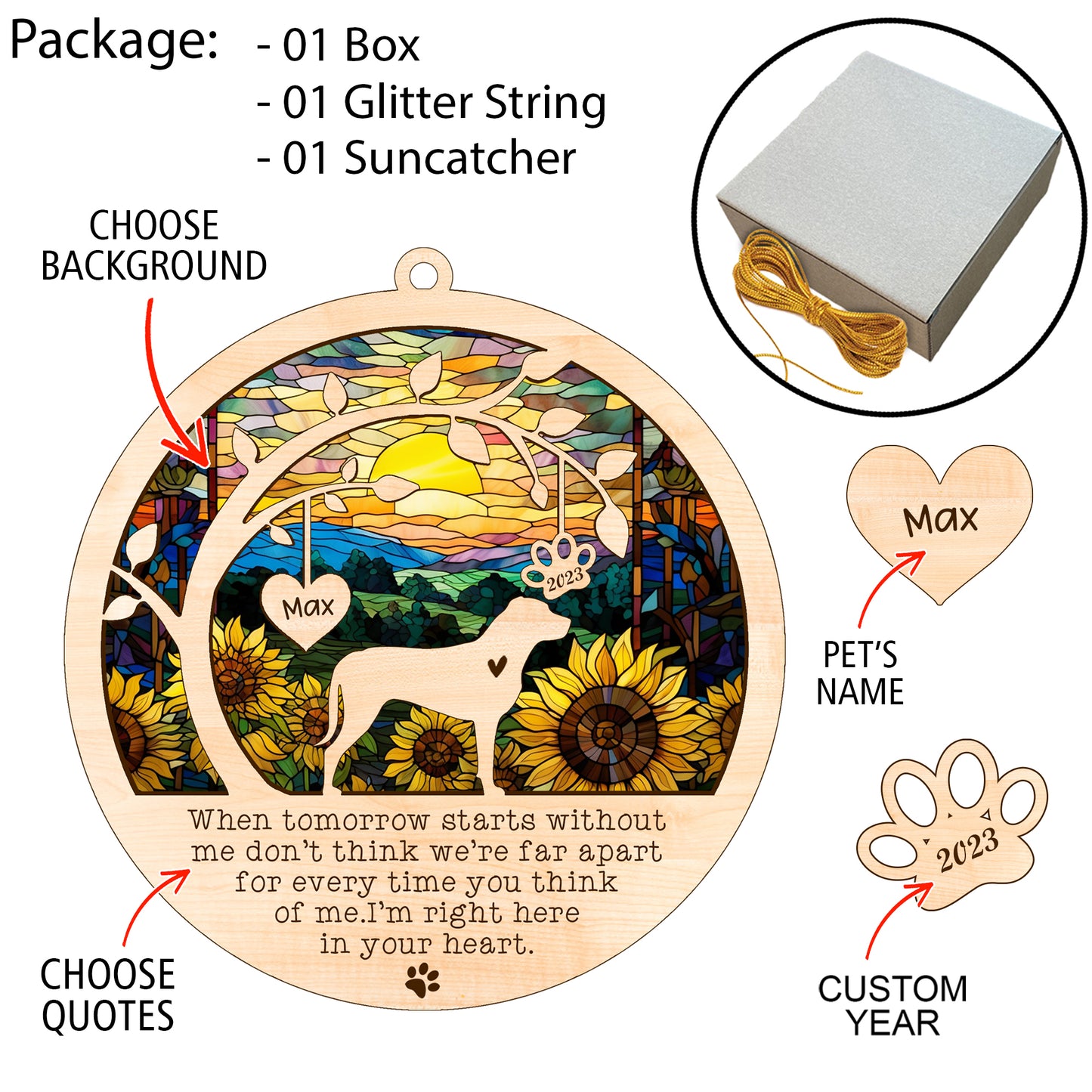 Netecom Greater Swiss Mountain Dog Memorial Suncatcher, Personalized with Name Date Dog Sun Catchers , Dog Loss Sympathy Gift Ornament, Loss of Pet Bereavement Gift, Dog Lover Gifts