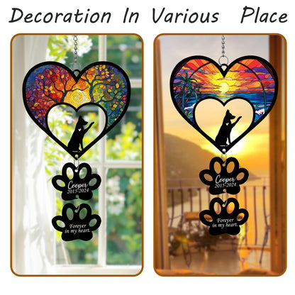 Netecom Personalized German Shepherd Rainbow Heart Paw Memorial Suncatcher, Custom Dog Ornament with Name Date, Pet Loss Sympathy Gift, Dog Remembrance Keepsake