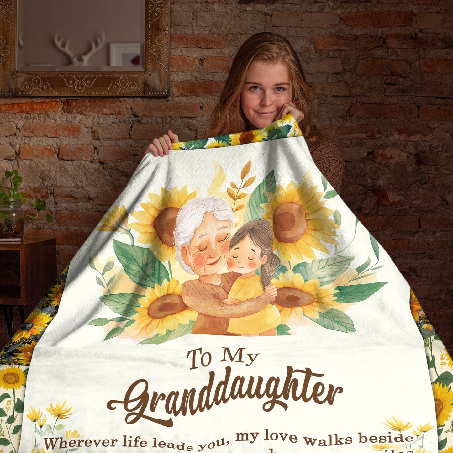 Netecom Personalized To My Granddaughter Blanket from Grandma, Sunflower Throw Blanket for Couch, Bed or Sofa, Ultra Soft Warm, Birthday Gifts for Granddaughter, Present for Christmas, Graduation