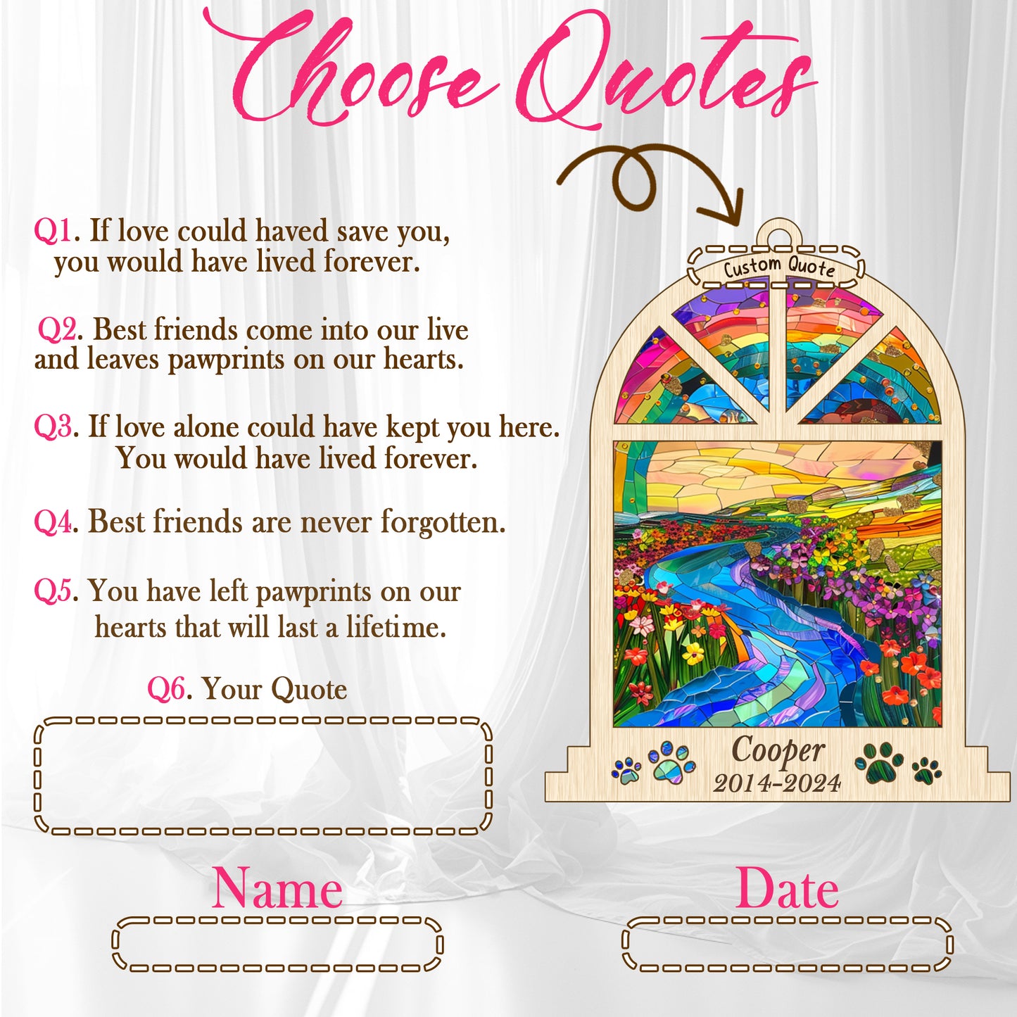 Netecom Personalized Boston Terrier Memorial Window Ornament, Custom Dog Ornament with Name Date, Pet Loss Remembrance Gift, Bereavement Gift for Dog Lovers