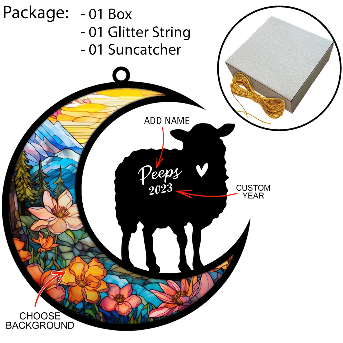 Netecom Personalized Sheep Memorial Suncatcher, Pet Loss Suncatcher, Bereavement Sheep Loss Gift Custom Sheep Suncatcher with Name Date, Gifts for Sheep Lovers Ornaments for Xmas, Car, Window