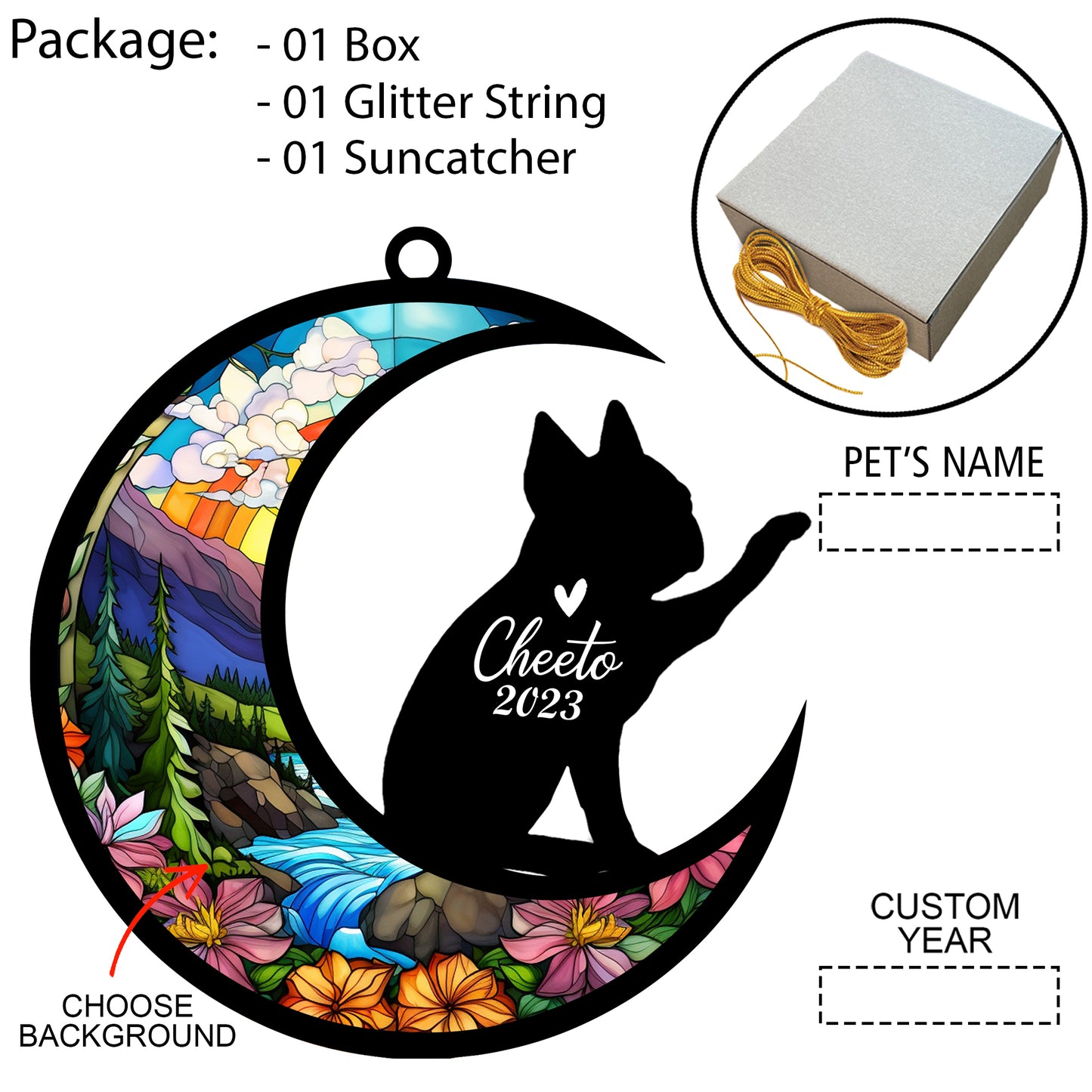 Netecom Personalized Boston Terrier Dog Memorial Suncatcher, Christmas Ornament with Name Date, Pet Loss Stained Glass Sun Catcher, Dog Memorial Ornament, Bereavement Sympathy Gift for Dog Lovers