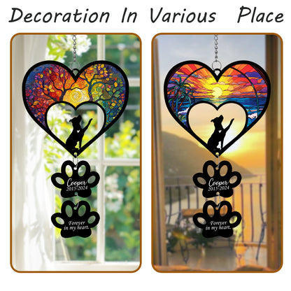 Netecom Personalized Pitbull Rainbow Heart Paw Memorial Suncatcher, Custom Dog Ornament with Name Date, Pet Loss Sympathy Gift, Dog Memorial Keepsake
