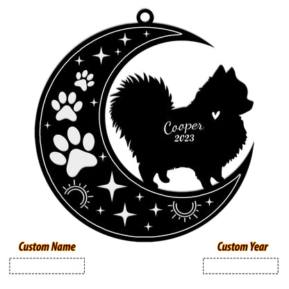 Netecom Pomeranian Dog Memorial Suncatcher, Personalized Pom Dog Ornament with Name Date, Dog Loss Sympathy Gift for Pet Loss Sun Catchers, Dog Grief Gift, Bereavement Gifts for Loss of Pet